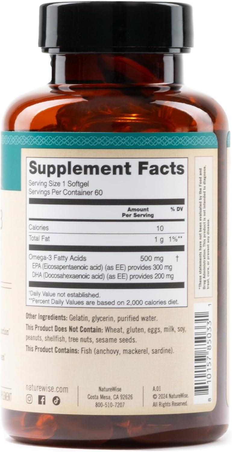 image:imageNatureWise Omega 3 Fish Oil 500 mg per Pill EPA amp DHA Immune Support Brain amp Optimal Wellness Gluten and Soy Free NonGMO 60 Softgels2Month Supply60 Count Pack of 1