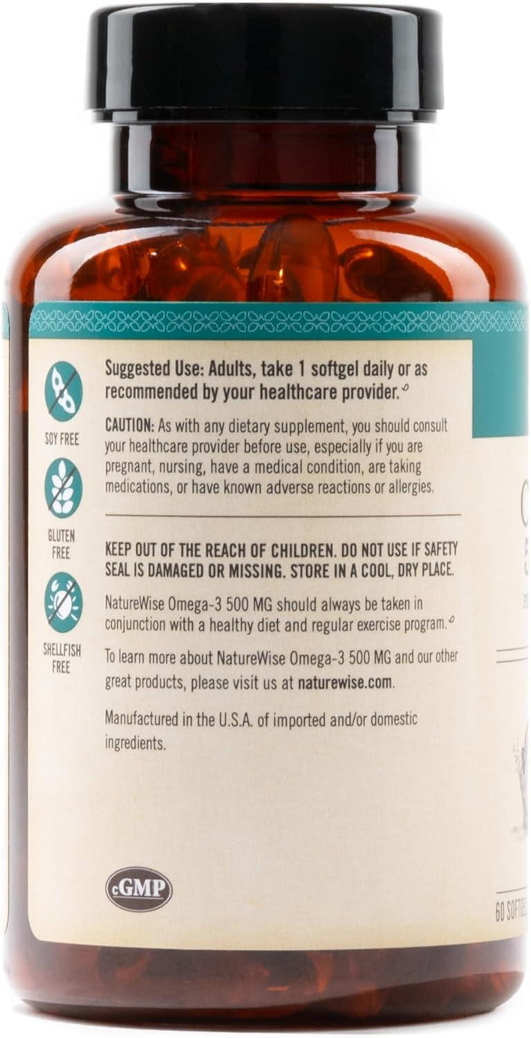 image:imageNatureWise Omega 3 Fish Oil 500 mg per Pill EPA amp DHA Immune Support Brain amp Optimal Wellness Gluten and Soy Free NonGMO 60 Softgels2Month Supply60 Count Pack of 1