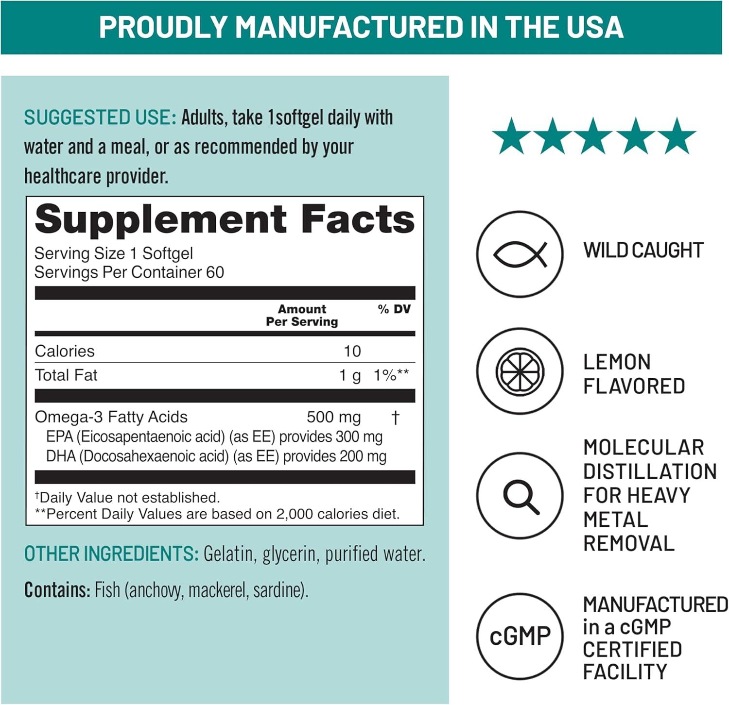 image:imageNatureWise Omega 3 Fish Oil 500 mg per Pill EPA amp DHA Immune Support Brain amp Optimal Wellness Gluten and Soy Free NonGMO 60 Softgels2Month Supply60 Count Pack of 1