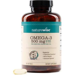 NatureWise Omega 3 Fish Oil – 500 mg per Pill – EPA & DHA – Immune Support, Brain & Optimal Wellness – Gluten and Soy Free, Non-GMO – 60 Softgels[2-Month Supply](180 Count (Pack of 1))