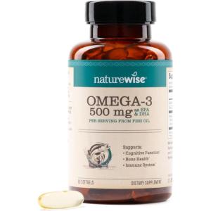 NatureWise Omega 3 Fish Oil – 500 mg per Pill – EPA & DHA – Immune Support, Brain & Optimal Wellness – Gluten and Soy Free, Non-GMO – 60 Softgels[2-Month Supply](60 Count (Pack of 1))