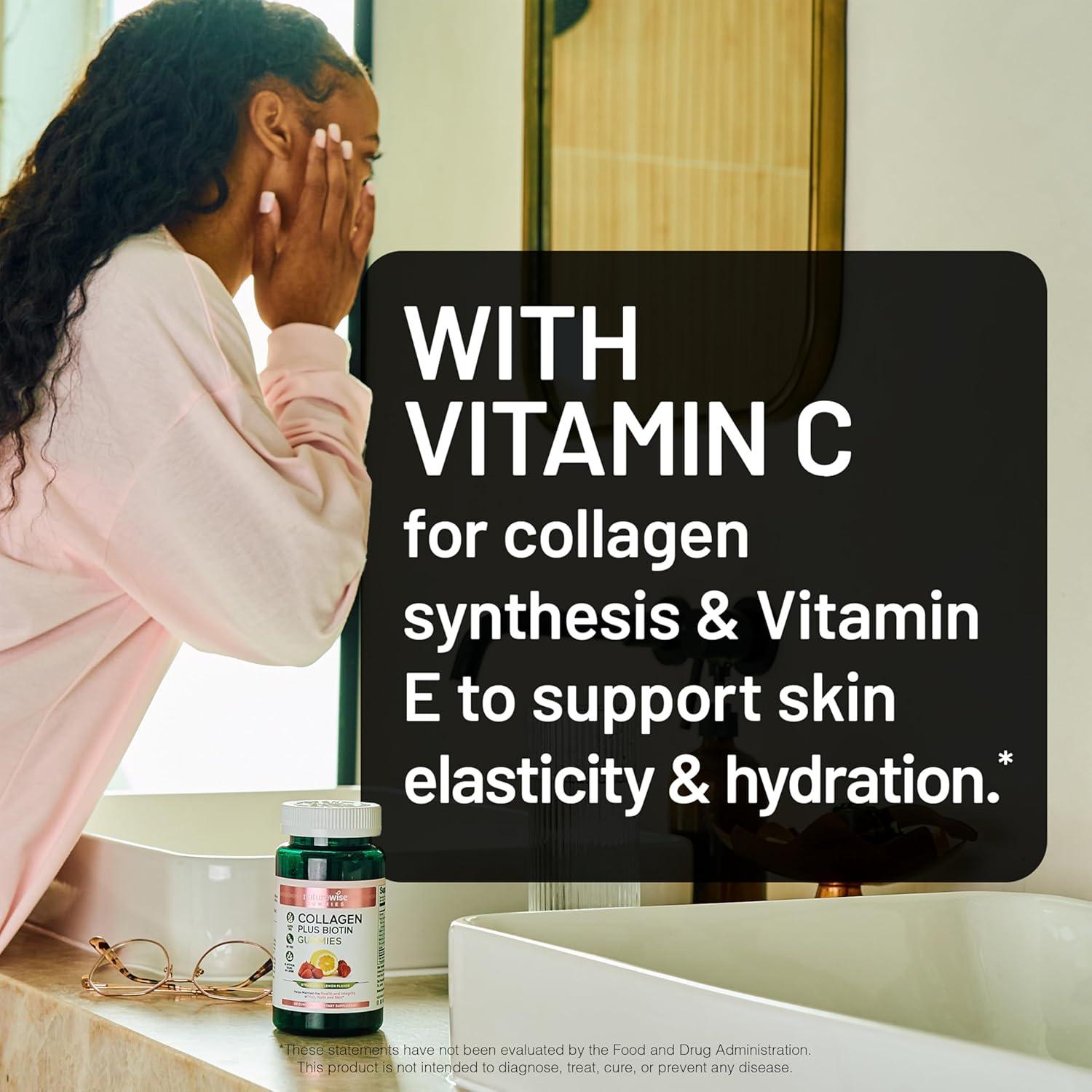 image:imageNatureWise Collagen Gummies  Hydrolyzed Collagen Gummies  Type 1 amp 3 Peptides for Women  Biotin Vitamin C E amp Zinc for Hair Skin and Nails Support  60 Count1Month SupplyStrawberry Lemon