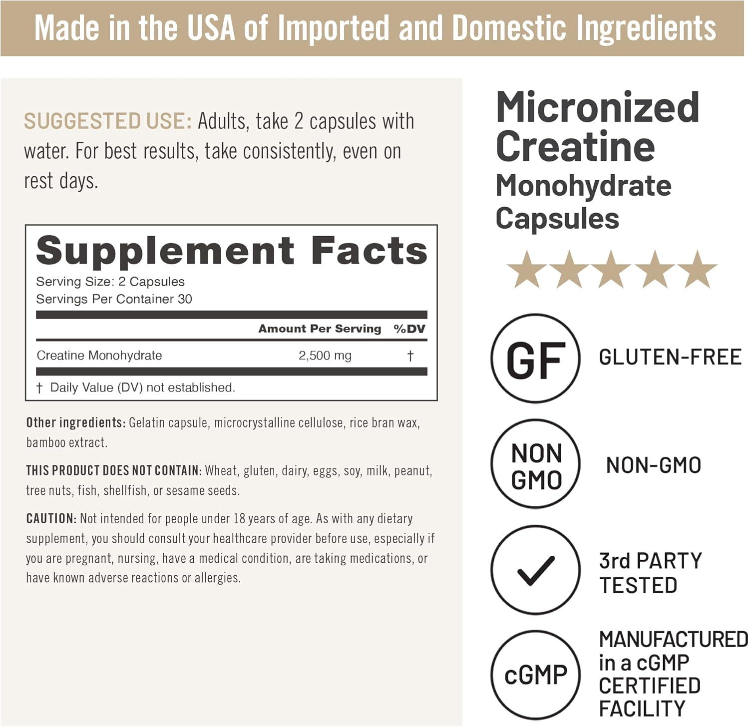image:imageNatureWise Micronized Creatine Monohydrate Pills 2500mg Per Serving Creatine for Women amp Men Pure Unflavored Supports Lean Muscle Mass Endurance 60 Capsules30Day Supply