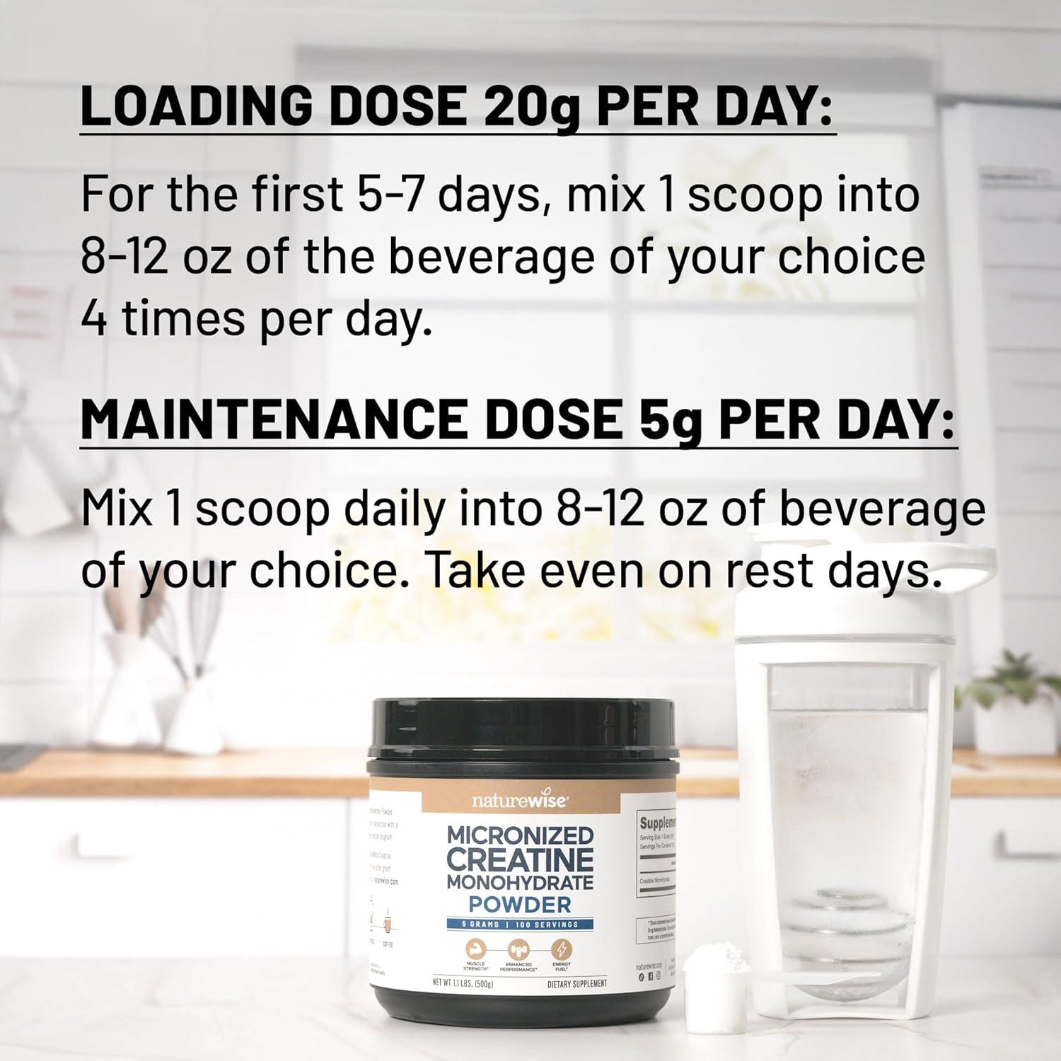 image:imageNatureWise Micronized Creatine Monohydrate Powder 5000mg 5g Per Serving Creatine for Women amp Men Pure Unflavored Supports Lean Muscle Mass Endurance 100 Servings