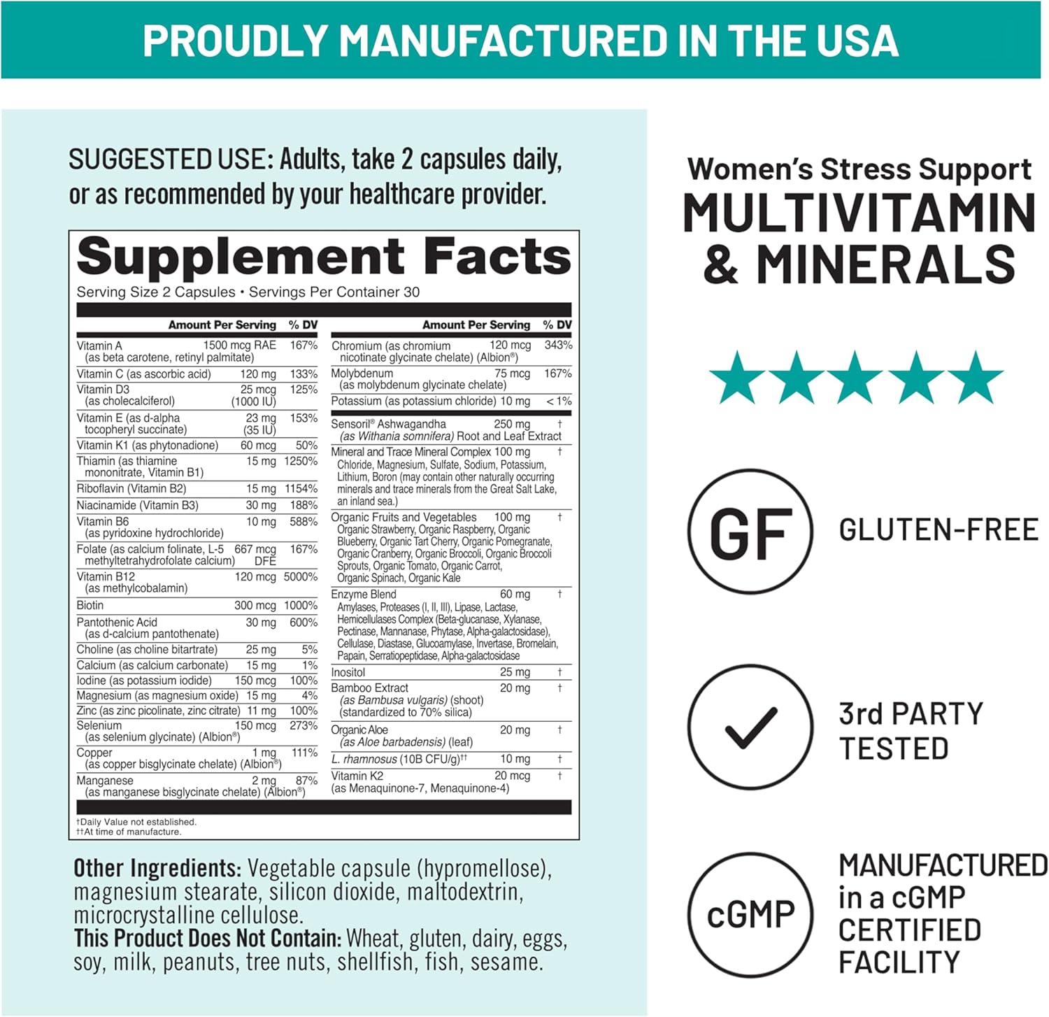 image:imageNatureWise Multivitamin for Women Stress Support with Organic Whole Foods amp Natural Minerals BComplex Vitamin C D3 K2 for Immunity Hair Skin amp Nails NonGMO 60 Capsules30Day Supply60 Count Pack of 2