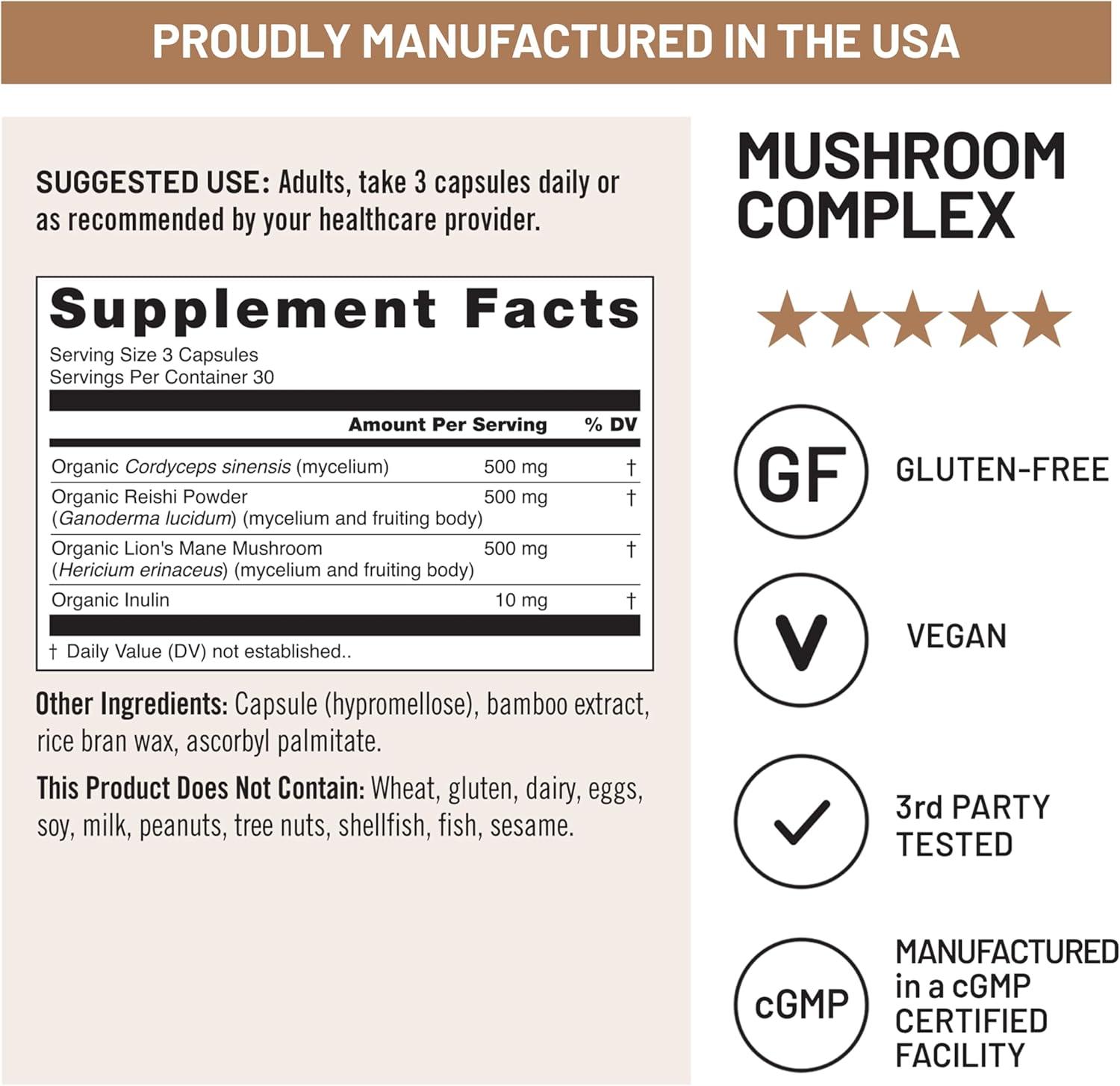 image:imageNatureWise Mushroom Complex with Organic Lions Mane Reishi amp Cordyceps Sinensis Lions Mane Supplement with Organic Mushrooms Vegan NonGMO USA Manufactured 90 Capsules30Day Supply