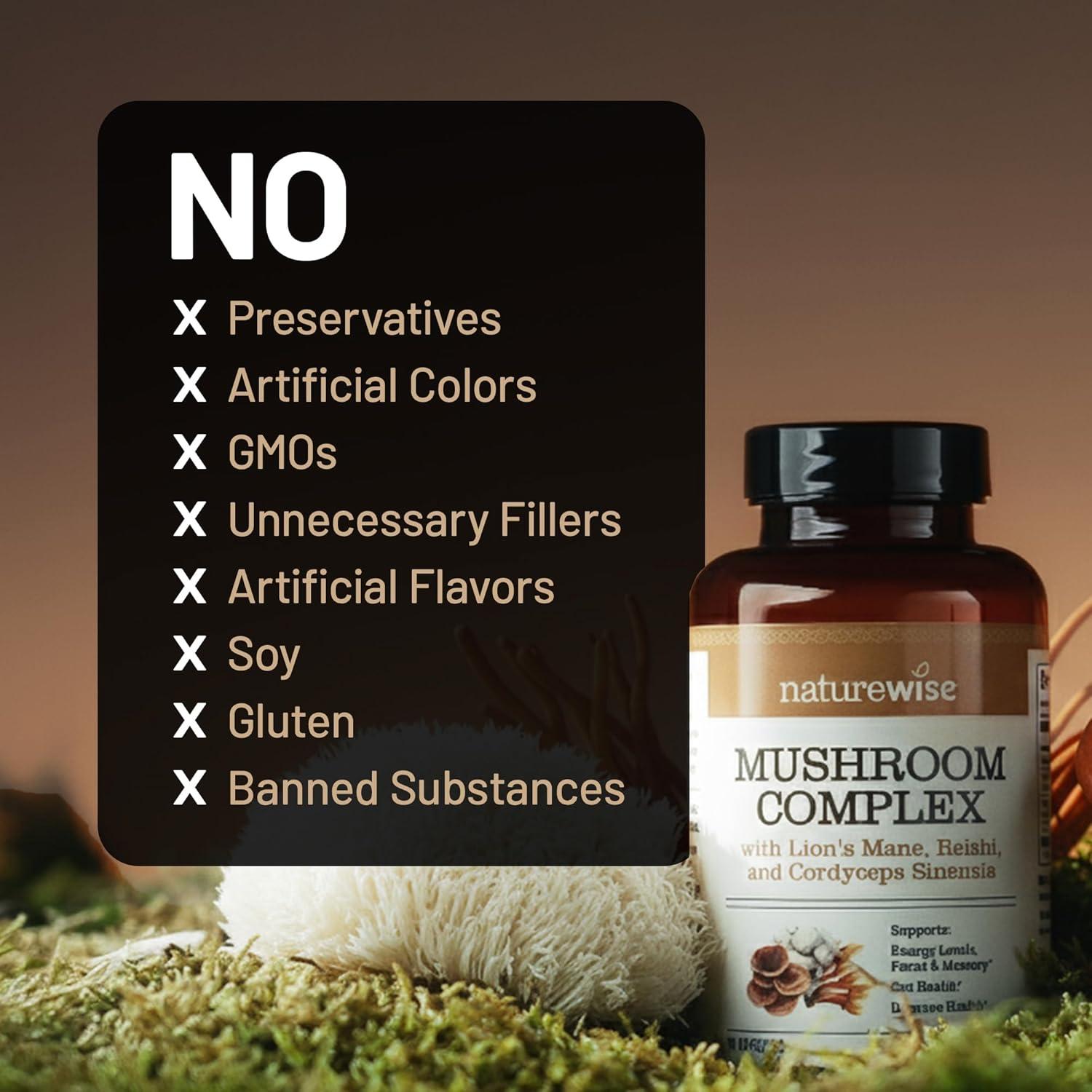 image:imageNatureWise Mushroom Complex with Organic Lions Mane Reishi amp Cordyceps Sinensis Lions Mane Supplement with Organic Mushrooms Vegan NonGMO USA Manufactured 90 Capsules30Day Supply