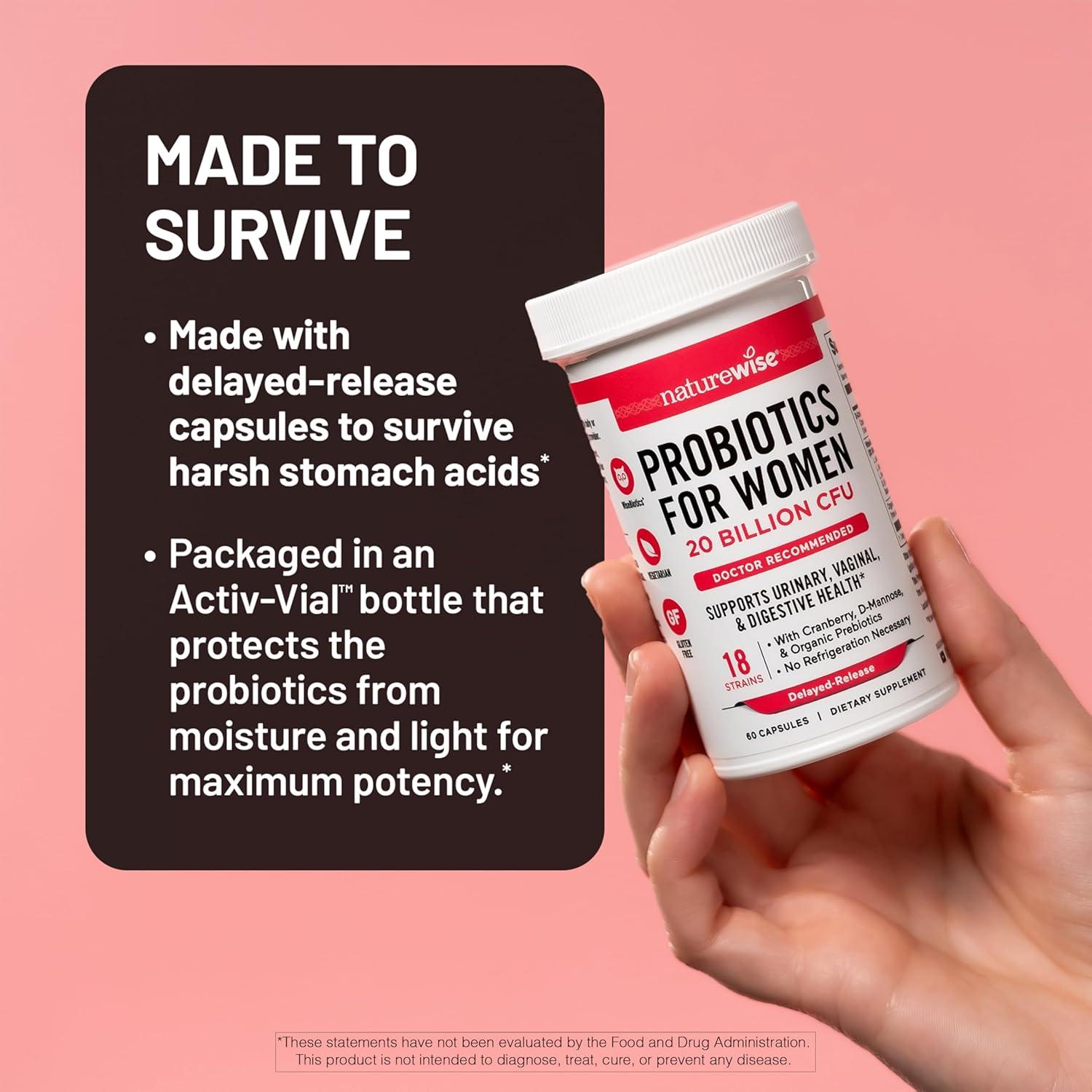 image:imageNatureWise Probiotics for Women Organic Prebiotics DMannose amp Cranberry Vaginal Probiotics for PH Balance Digestive amp Urinary Tract 18 Strains 20 Billion CFU 60 Capsules60Day SupplyUnflavored