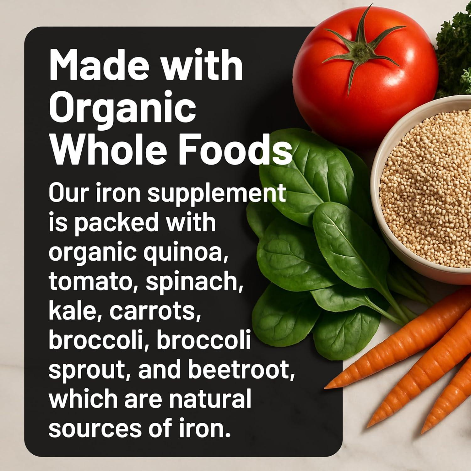image:imageNatureWise Vegan Iron Supplement for Women amp Men Gentle on Stomach High Absorption Coated Iron Bisglycinate Tablets Vitamin C Methyl B12 Folate amp Organic Food Blend 30 Tablets30Day SupplyUnflavored