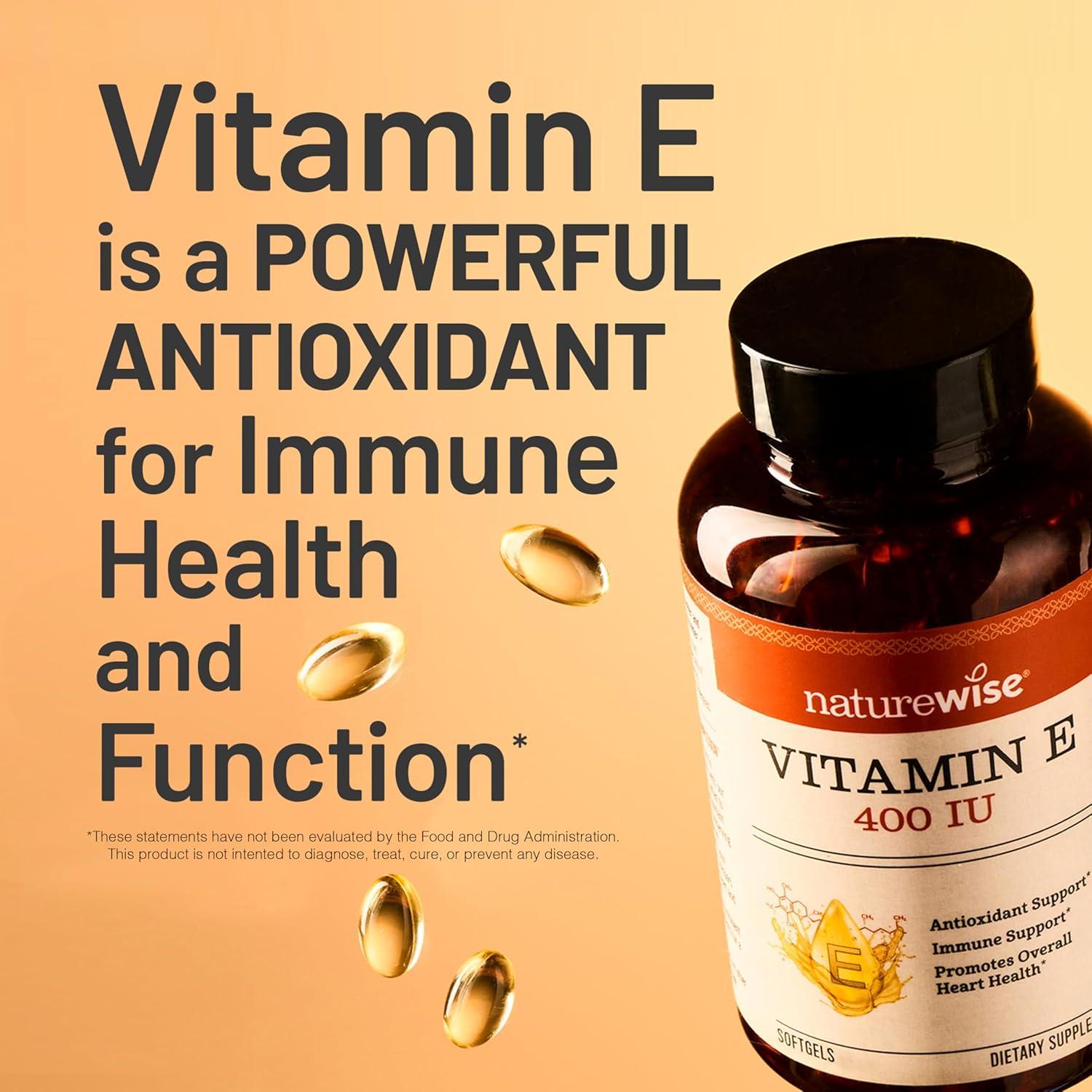 image:imageNatureWise Vitamin E 400 IU Softgels 180mg DLAlpha Dairy Gluten amp Soy Free AntioxidantRich Dietary Supplement for Skin Heart and Immune Health Support 4Month Supply 120 Count120 Count Pack of 1