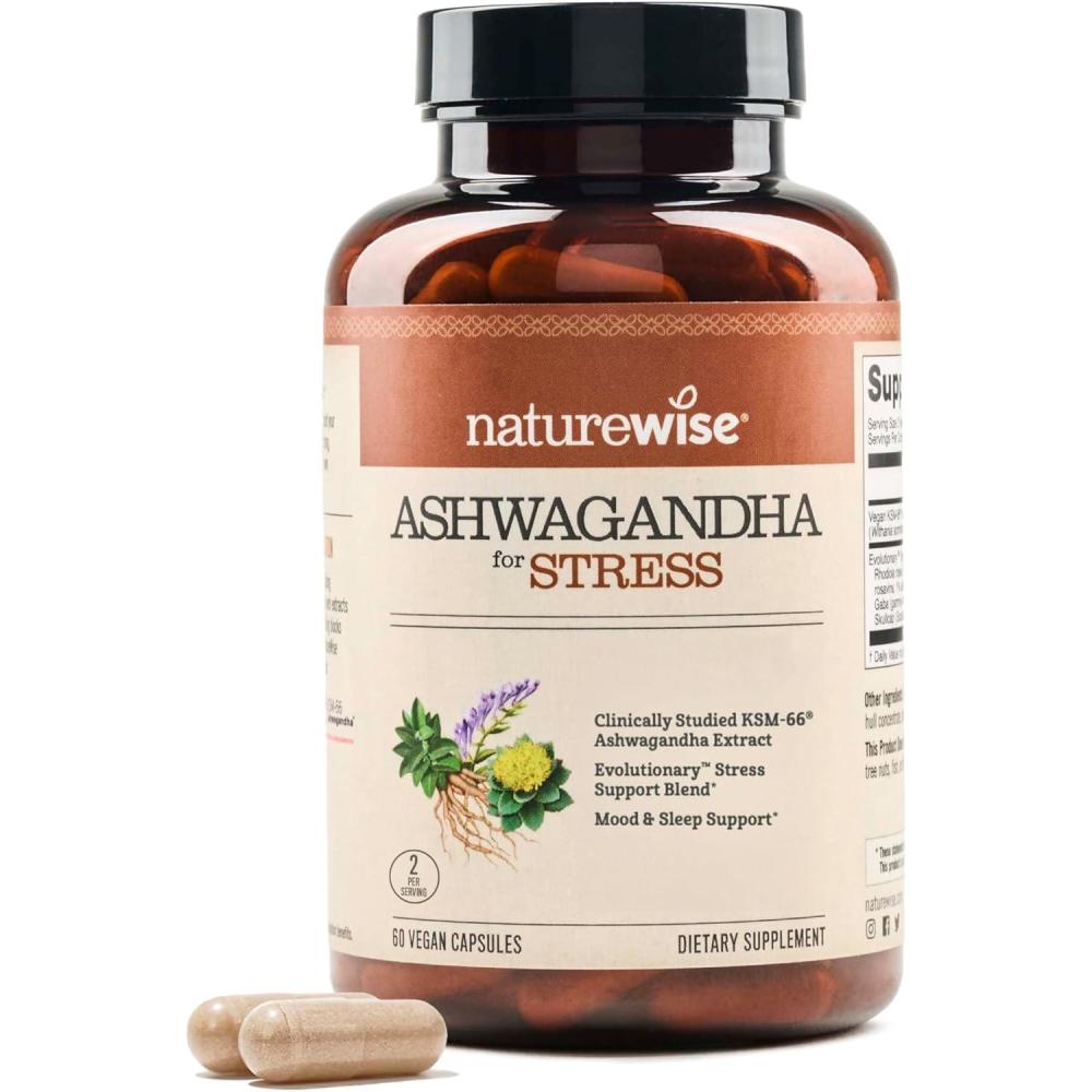 image:imageNatureWise Ashwagandha for Stress With KSM66 Extract GABA LTheanine Rhodiola Rosea Herbal Mood amp Sleep Support Vegan NonGMO GlutenFree 60 Capsules1Month Supply