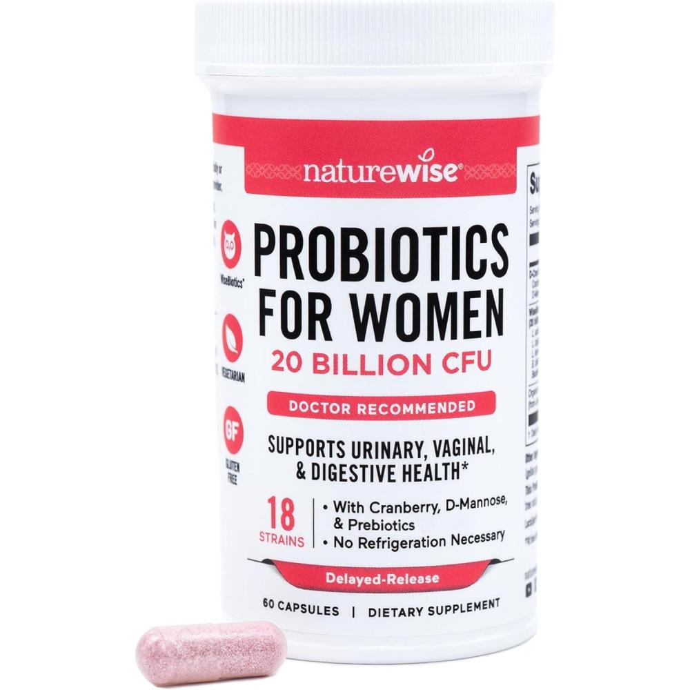 image:imageNatureWise Probiotics for Women Organic Prebiotics DMannose amp Cranberry Vaginal Probiotics for PH Balance Digestive amp Urinary Tract 18 Strains 20 Billion CFU 60 Capsules60Day SupplyUnflavored
