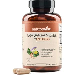 NatureWise Ashwagandha for Stress – With KSM-66 Extract, GABA, L-Theanine, Rhodiola Rosea – Herbal Mood & Sleep Support – Vegan, Non-GMO, Gluten-Free – 60 Capsules[1-Month Supply]