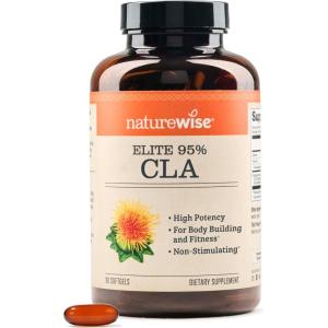 NatureWise CLA 1300 – 95% Active Conjugated Linoleic Acid for Women and Men, Not Stimulating, Supports Weight & Fitness Goals – Non-GMO, Gluten Free – 90 Softgels[1-Month Supply](ECLA 1300)