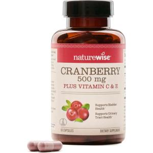 NatureWise Cranberry Pills for Women – 500mg Cranberry Extract (25:1) + Vitamin C & E – Cleansing Urinary Tract & Bladder – Vegan, Non-GMO, Sugar-Free – 60 Capsules[1-Month Supply](60 Count (Pack of 1))
