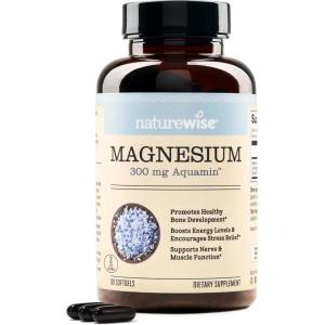 NatureWise High Absorption Marine Magnesium Supplement 300mg – Naturally Sourced Magnesium from Seawater – Non-GMO, USA Manufactured – 90 Softgels[1-Month Supply]