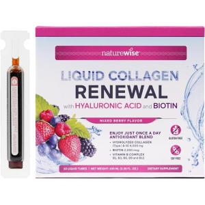 NatureWise Hydrolyzed Liquid Collagen for Women & Men 4000mg – Multi Collagen Peptides + Biotin + Vitamin C + Vitamin B Complex & Hyaluronic Acid – Mixed Berry – 15.22 fl oz[45 Day Supply](Mixed Berry)