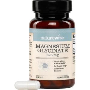NatureWise Magnesium Glycinate 625 mg – High Absorption Chelated Magnesium Glycinate for Sleep, Relaxation, Muscle & Bones* – Gentle on Stomach, Vegan, Non-GMO – 30 Capsules[30-Day Supply](Unflavored)