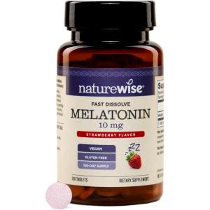 NatureWise Melatonin 10mg – Sugar Free Fast Dissolve Melatonin Supplement – Non-GMO, Vegan, USA Manufactured – 100 Tablets[100 Day Supply](10MG)