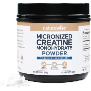 NatureWise Micronized Creatine Monohydrate Powder, 5000mg (5g) Per Serving – Creatine for Women & Men – Pure, Unflavored, Supports Lean Muscle Mass, Endurance – 100 Servings