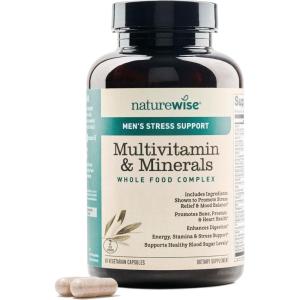 NatureWise Multivitamin for Men + Stress Support + Fulvic Ionic Minerals + Probiotics for Immunity, Male Health, Digestion + Whole Organic Foods – Vegetarian, Non-GMO – 60 Capsules[1-Month Supply]
