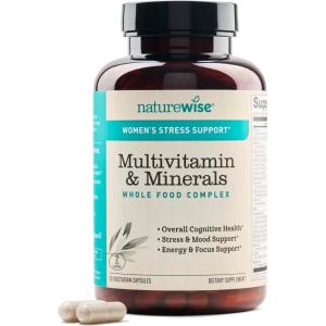 NatureWise Multivitamin for Women + Stress Support with Organic Whole Foods & Natural Minerals – B-Complex + Vitamin C + D3 K2 for Immunity, Hair, Skin & Nails – Non-GMO – 60 Capsules[30-Day Supply](60 Count (Pack of 1))