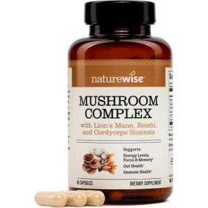 NatureWise Mushroom Complex – with Organic Lion’s Mane + Reishi & Cordyceps Sinensis – Lions Mane Supplement with Organic Mushrooms – Vegan – Non-GMO – USA Manufactured – 90 Capsules[30-Day Supply]