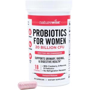 NatureWise Probiotics for Women + Organic Prebiotics D-Mannose & Cranberry – Vaginal Probiotics for PH Balance, Digestive & Urinary Tract – 18 Strains, 20 Billion CFU – 60 Capsules[60-Day Supply](Unflavored)
