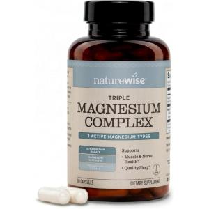 NatureWise Triple Magnesium Complex – High Absorption Magnesium Glycinate + Malate + Citrate for Muscle Nerve & Sleep Support – Vegan 90 Capsules