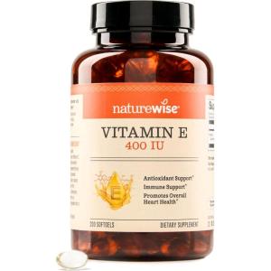NatureWise Vitamin E 400 IU Softgels (180mg DL-Alpha) – Dairy, Gluten & Soy Free – Antioxidant-Rich Dietary Supplement for Skin, Heart, and Immune Health Support – 4-Month Supply, 120 Count(200 Count (Pack of 1))