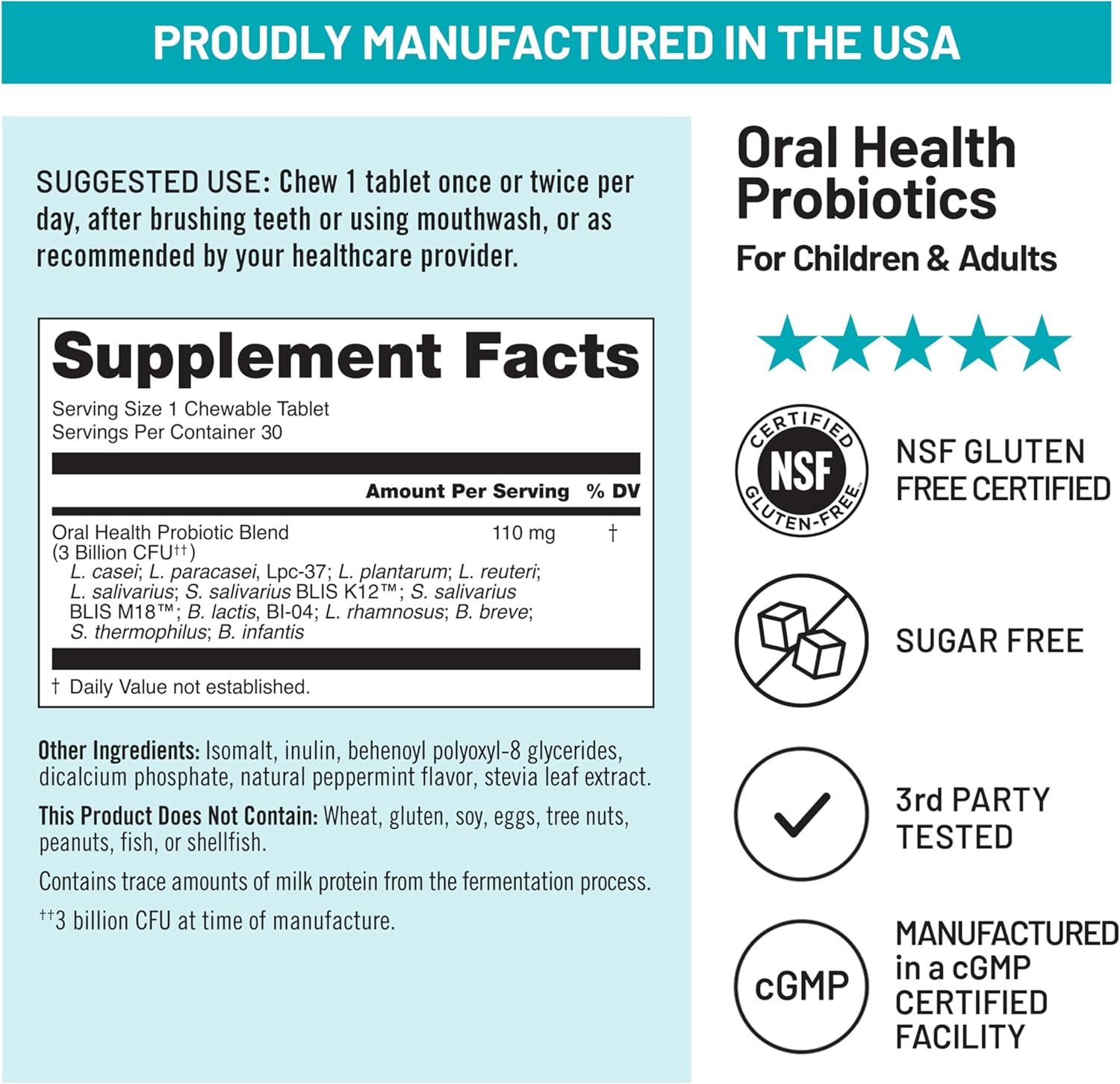 image:imageNatureWise Oral Probiotics for Mouth Bad Breath Chewable SugarFree Mint Lactobacillus reuteri Chewable Oral Probiotics For Kids amp Adults NonGMO USA Manufactured 60 Count60Day Supply30 Count Pack of 1