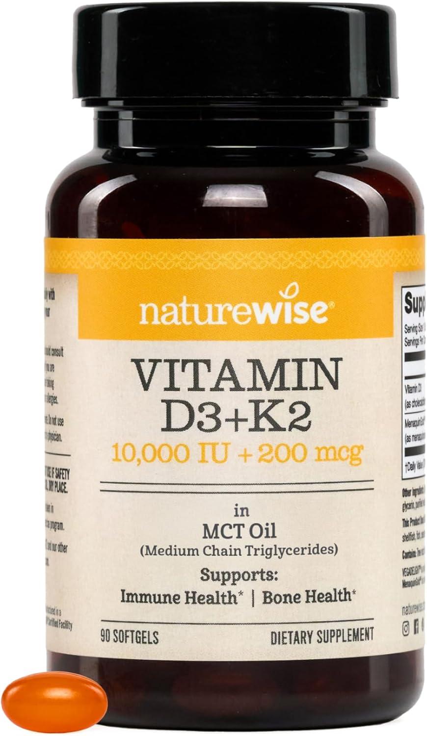 image:imageNatureWise Vegan Vitamin D3 K2 in Organic Coconut MCT Oil Natural D3 10000IU Natural K2 200mcg High Absorption Bone Support NonGMO USA Manufactured 30 Softgels30Day Supply10000IU