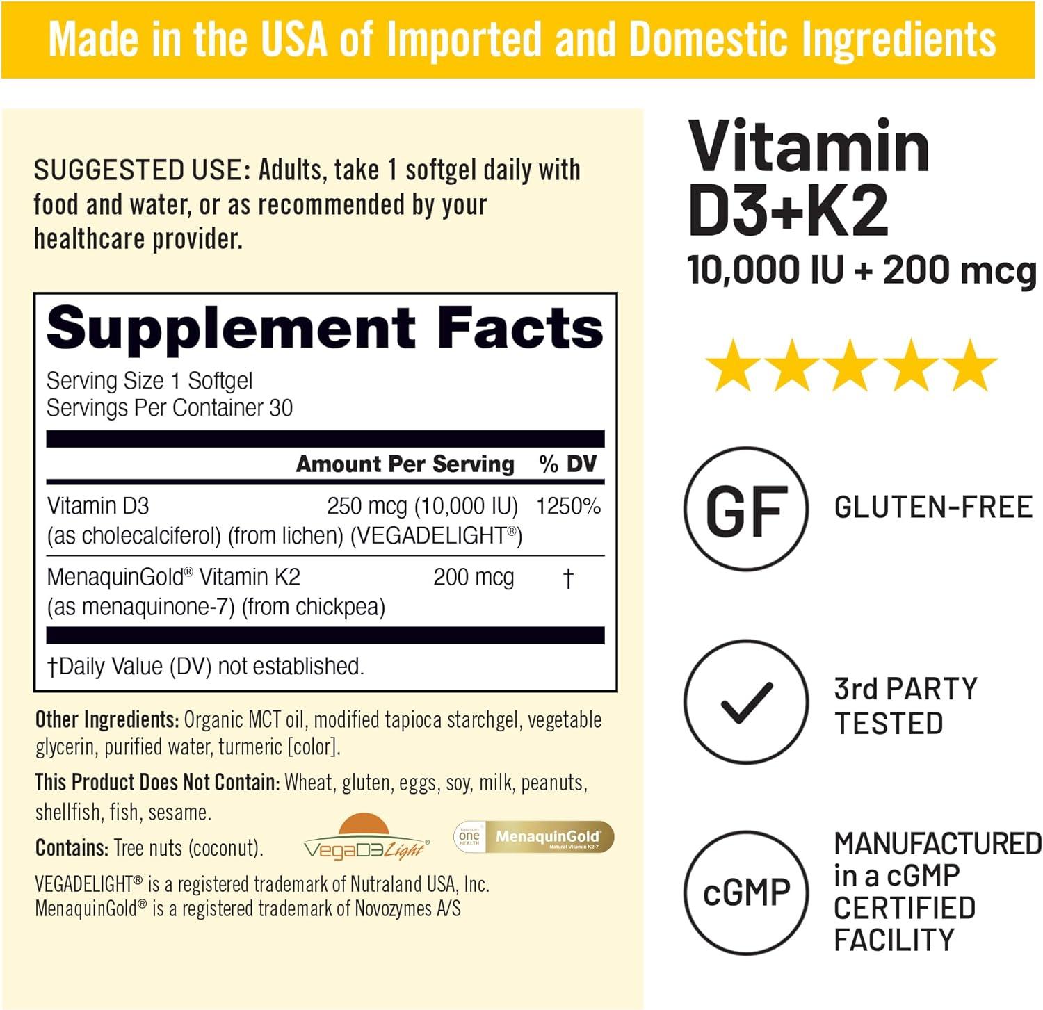image:imageNatureWise Vegan Vitamin D3 K2 in Organic Coconut MCT Oil Natural D3 10000IU Natural K2 200mcg High Absorption Bone Support NonGMO USA Manufactured 30 Softgels30Day Supply10000IU