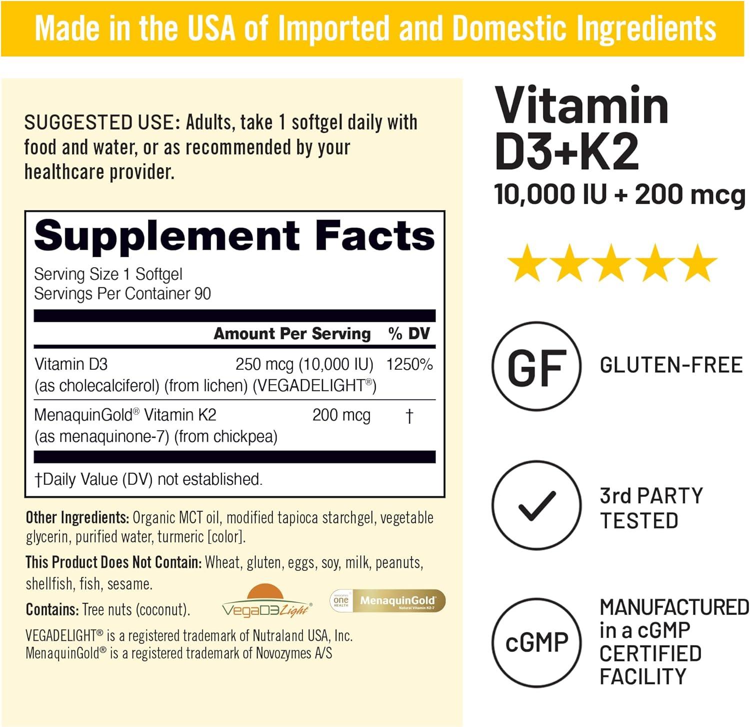 image:imageNatureWise Vegan Vitamin D3 K2 in Organic Coconut MCT Oil Natural D3 10000IU Natural K2 200mcg High Absorption Bone Support NonGMO USA Manufactured 30 Softgels30Day Supply10000IU