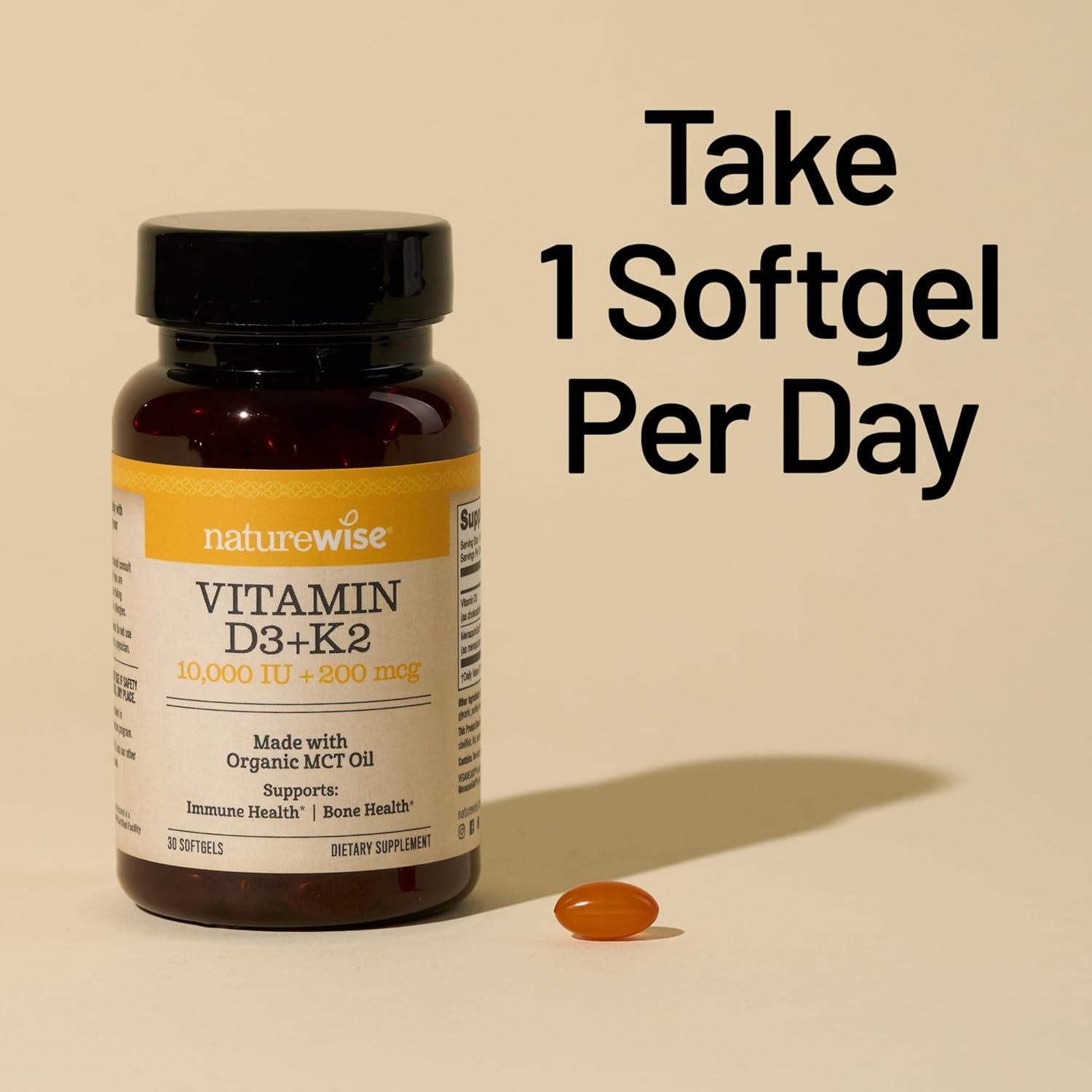image:imageNatureWise Vegan Vitamin D3 K2 in Organic Coconut MCT Oil Natural D3 10000IU Natural K2 200mcg High Absorption Bone Support NonGMO USA Manufactured 30 Softgels30Day Supply10000IU