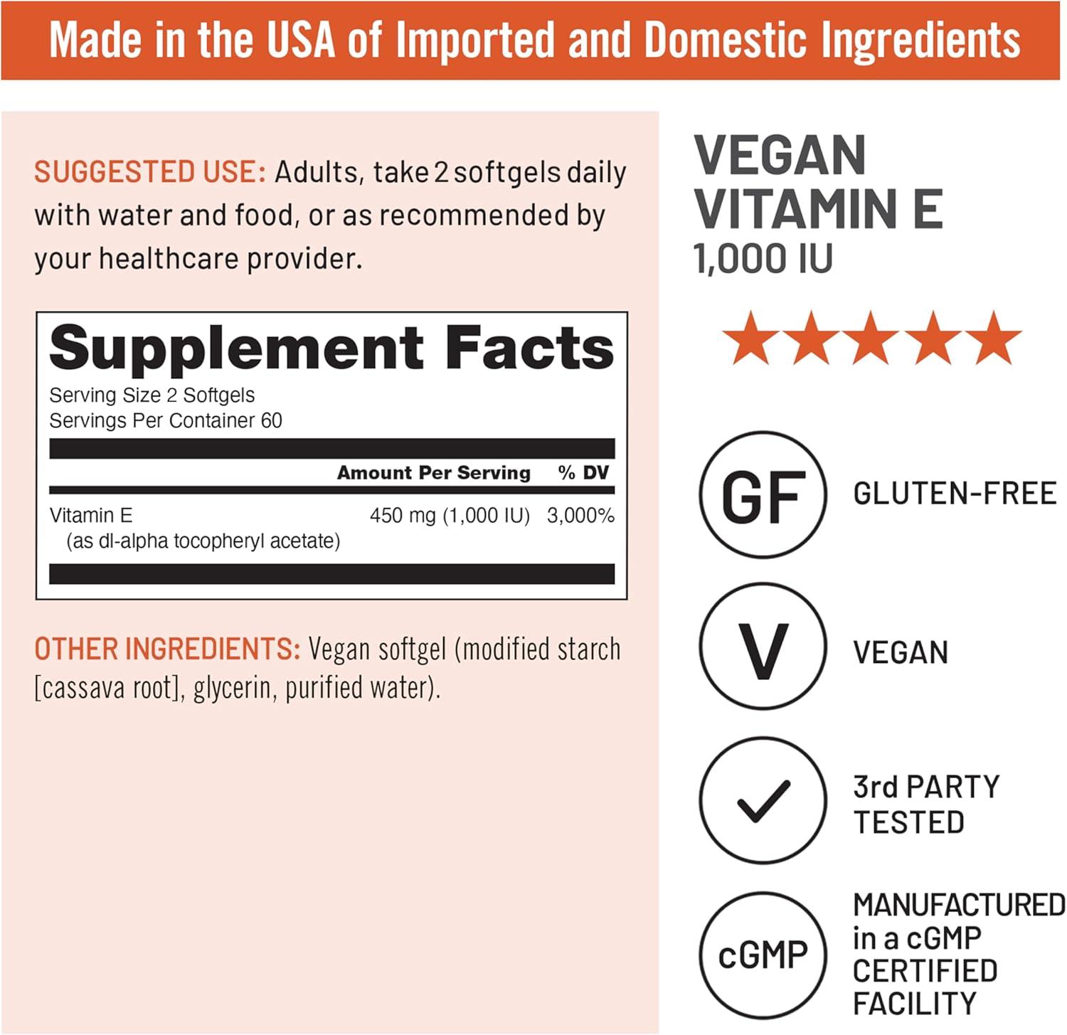 image:imageNatureWise Vitamin E 1000 IU Softgels 450mg dLAlpha Vegan GlutenFree SoyFree NonGMO Antioxidant Dietary Supplement for Skin Heart Eye and Immune Health Support 60Day Supply 120 Count