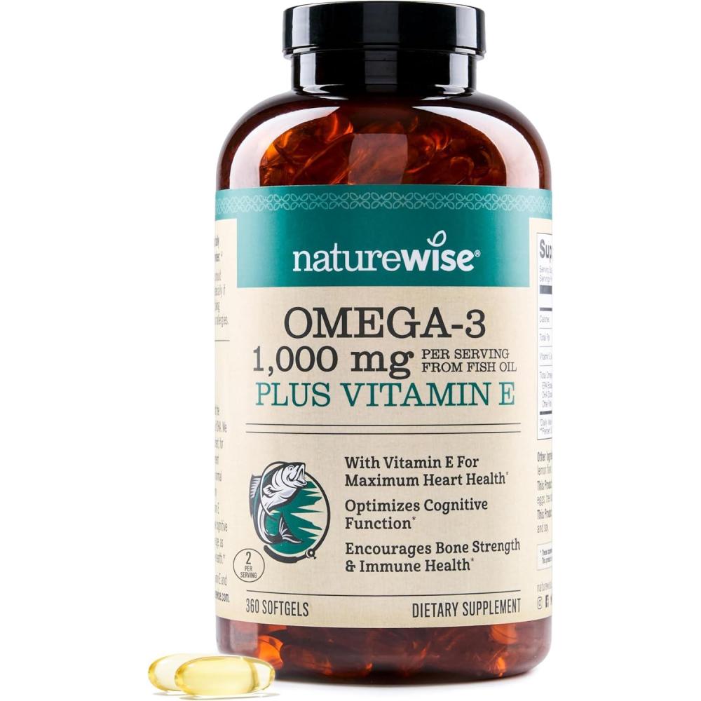 image:imageNatureWise ExtraStrength Omega 3 Fish Oil Supplement  1000mg per Serving  600 EPA amp 400 DHA and Vitamin E  Support for Heart amp Brain Health  Lemon Flavor GMOFree  60 Softgels1Month Supply360 Count Pack of 1
