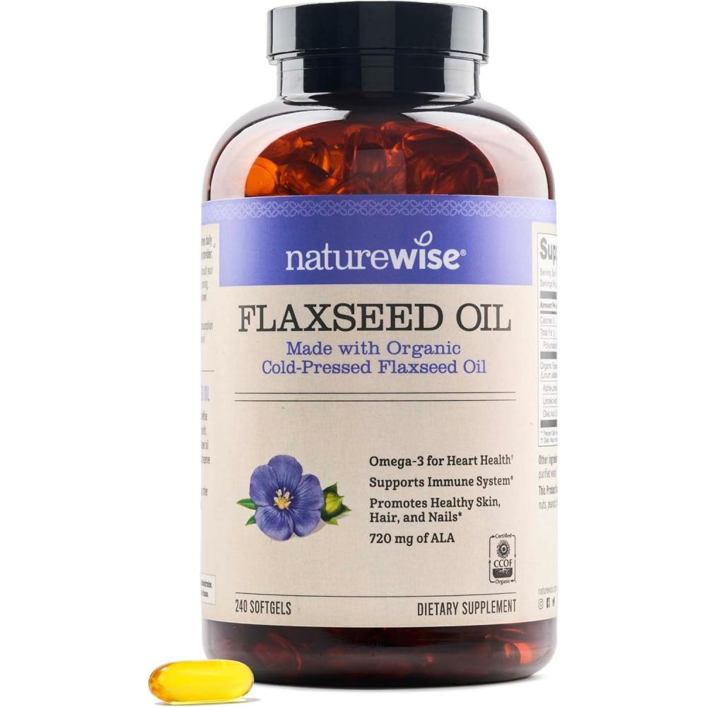 image:imageNatureWise Flaxseed Oil 1200 mg Fish Free Omega 3 6 9 with 720mg ALA Dietary Supplement for Heart Health Support  Organic Cold Pressed NonGMO  30 Softgels1Month Supply240 Count Pack of 1