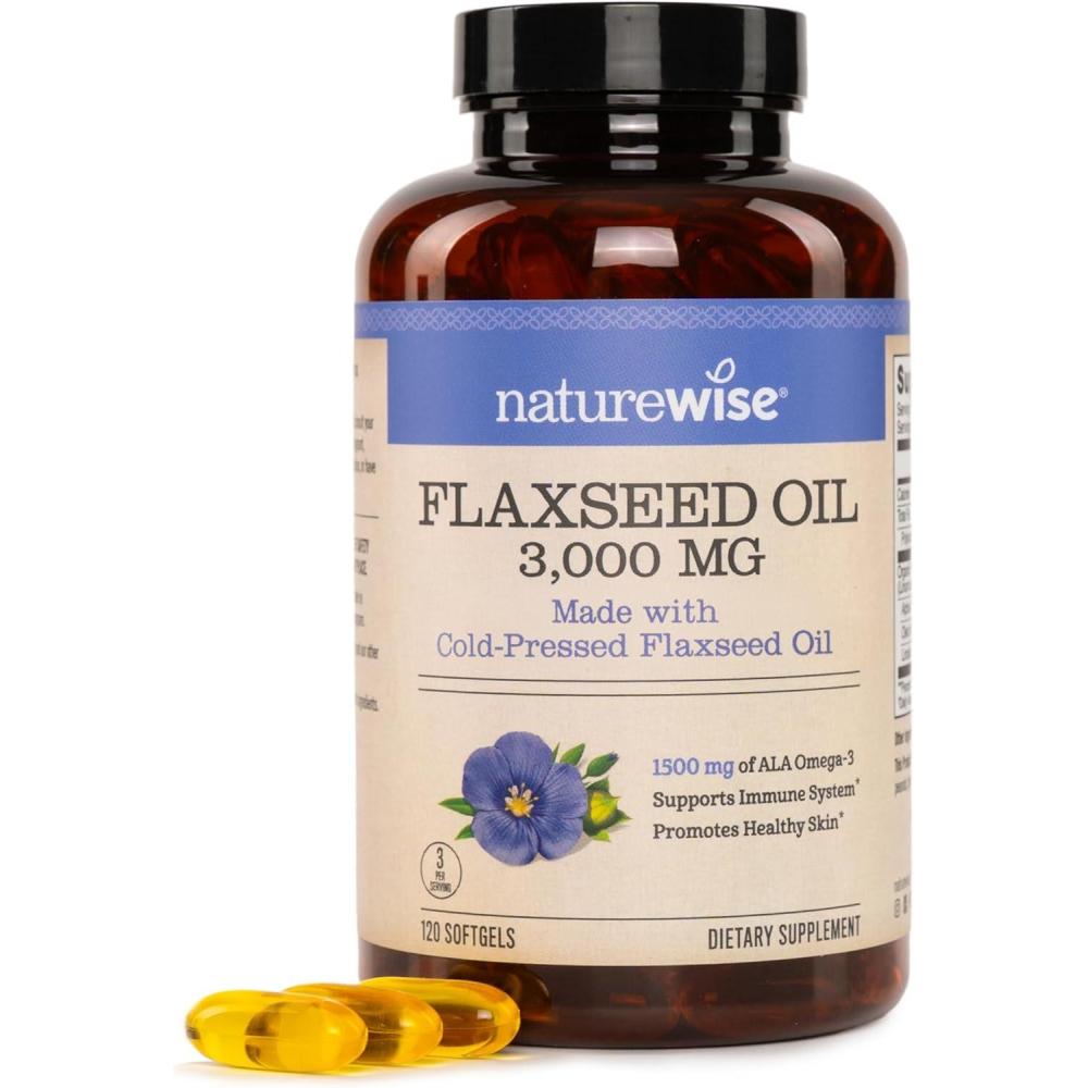 image:imageNatureWise Flaxseed Oil 3000 mg Fish Free Omega 3 with 1500 mg ALA Dietary Supplement for Immune Health Support  Organic Cold Pressed NonGMO  90 Softgels30Day Supply120 Count Pack of 1