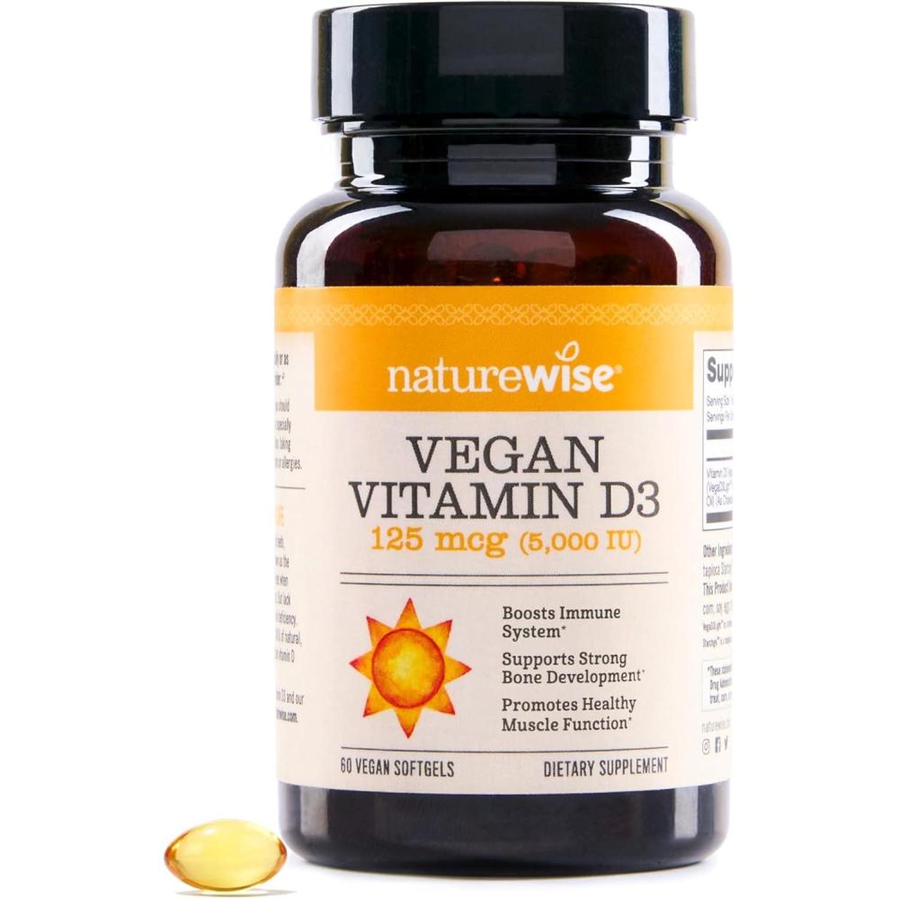 image:imageNatureWise Vegan Vitamin D3 5000iu 125 mcg D3 from Lichen  Supports Immune Muscle Bone Health  High Absorption with Organic ColdPressed Olive Oil  NonGMO  60 Softgels2Month SupplyUnflavored