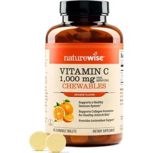 NatureWise Extra Strength Vitamin C Chewable 1000mg for Adults – Natural Orange Flavor – Immune System & Antioxidant Support – Non-GMO, Vegan & Sugar Free – 90 Chewable Tablets[45-Day Supply](Orange)