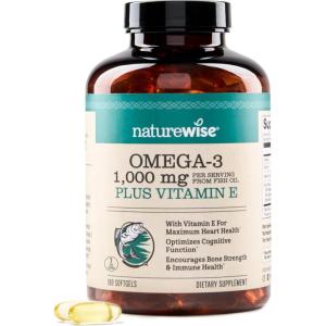 NatureWise Extra-Strength Omega 3 Fish Oil Supplement – 1000mg per Serving – 600 EPA & 400 DHA and Vitamin E – Support for Heart & Brain Health – Lemon Flavor, GMO-Free – 60 Softgels[1-Month Supply](180 Count (Pack of 1))