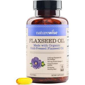 NatureWise Flaxseed Oil 1200 mg, Fish Free Omega 3 6 9 with 720mg ALA, Dietary Supplement for Heart Health Support – Organic, Cold Pressed, Non-GMO – 30 Softgels[1-Month Supply](60 Count (Pack of 1))