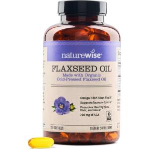 NatureWise Flaxseed Oil 1200 mg, Fish Free Omega 3 6 9 with 720mg ALA, Dietary Supplement for Heart Health Support – Organic, Cold Pressed, Non-GMO – 30 Softgels[1-Month Supply](120 Count (Pack of 1))