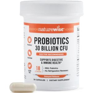 NatureWise Max Probiotics for Women & Men – 30 Billion CFU 18 Strains + Organic Prebiotics – For Gut & Digestive Health – Vegetarian, Delayed-Release Capsules, Gluten Free – 30 Capsules[30-Day Supply](30 Count (Pack of 1))