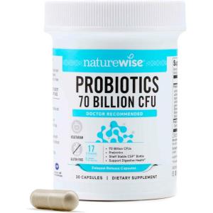 NatureWise Probiotics 70 Billion CFU – 17 Strains + Organic Prebiotics – Immune, Digestive & Gut Health Support for Women & Men – Vegetarian, Gluten-Free, Non-GMO – 30 Capsules[1-Month Supply](70 BILLION CFU)