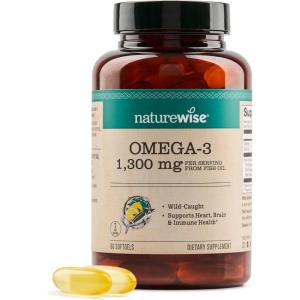 NatureWise Ultra Omega 3 Fish Oil 2200 mg – 1300 mg Omega-3 – Triglyceride Form – Lemon Flavor – Wild-Caught Fish Oil + EPA & DHA – Burpless, Non-GMO – 60 Softgels[1-Month Supply](60 Count (Pack of 1))
