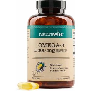 NatureWise Ultra Omega 3 Fish Oil 2200 mg – 1300 mg Omega-3 – Triglyceride Form – Lemon Flavor – Wild-Caught Fish Oil + EPA & DHA – Burpless, Non-GMO – 60 Softgels[1-Month Supply](120 Count (Pack of 1))