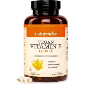 NatureWise Vitamin E 1000 IU Softgels (450mg dL-Alpha) – Vegan, Gluten-Free, Soy-Free, Non-GMO Antioxidant Dietary Supplement for Skin, Heart, Eye, and Immune Health Support – 60-Day Supply, 120 Count