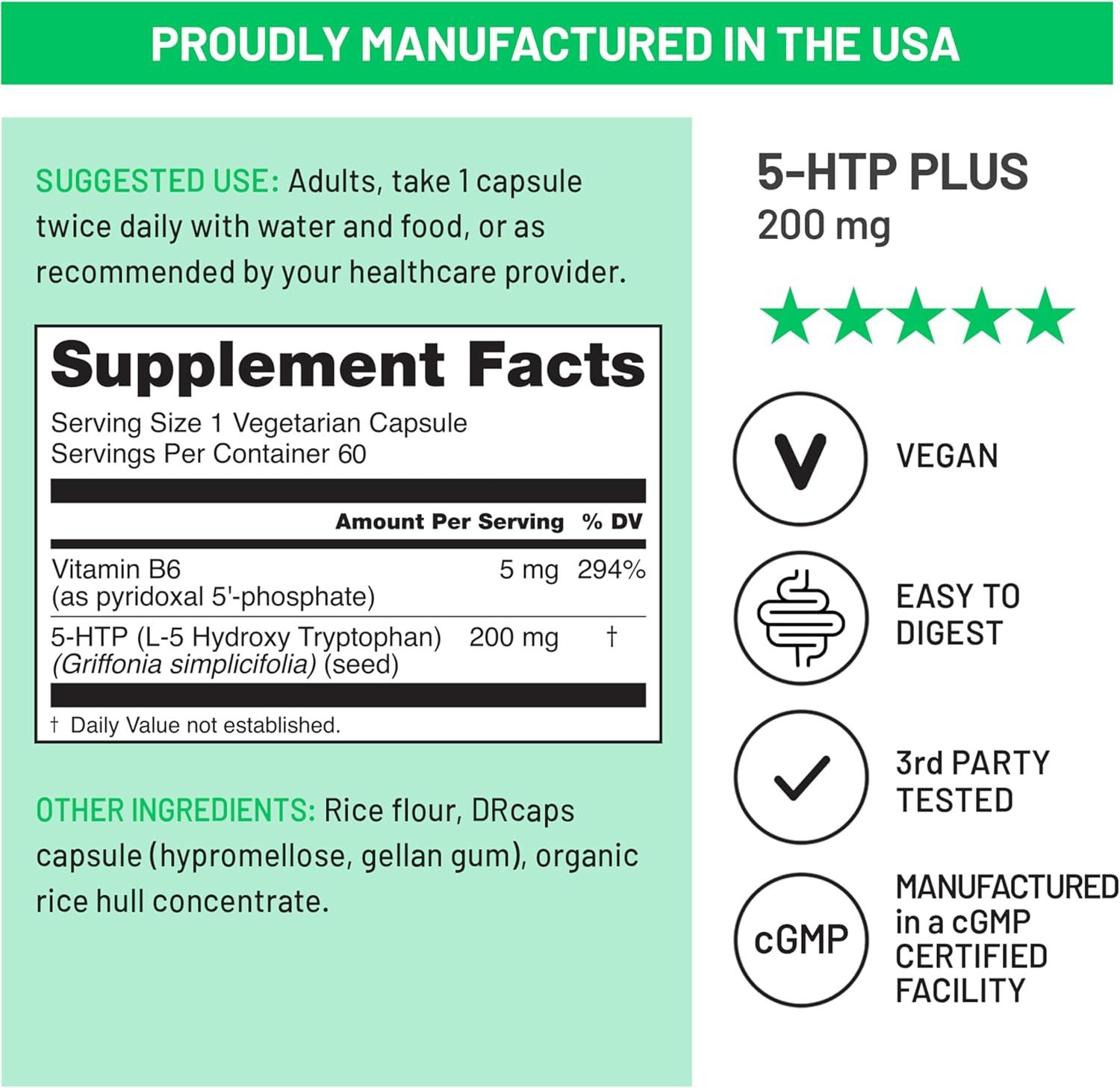 image:imageNatureWise 5HTP 200mg Supplement from Griffonia Seeds with Cofactor Vitamin B6 Mood Support and Natural Sleep Aid for Adults DelayedRelease Vegan 30 Count1Month Supply200MG